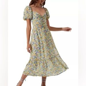 Astr Floral Midi Dress - Yellow and Blue